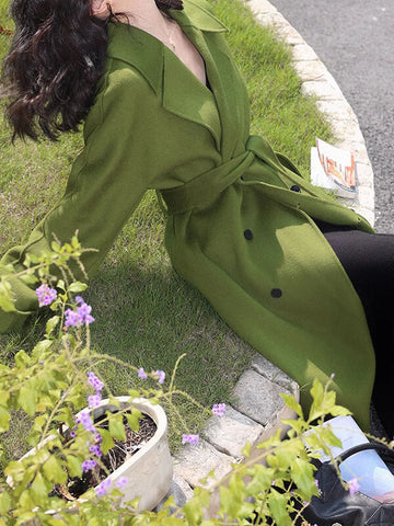 Airchics manteau en laine double boutonnage avec ceinture femme mode vert